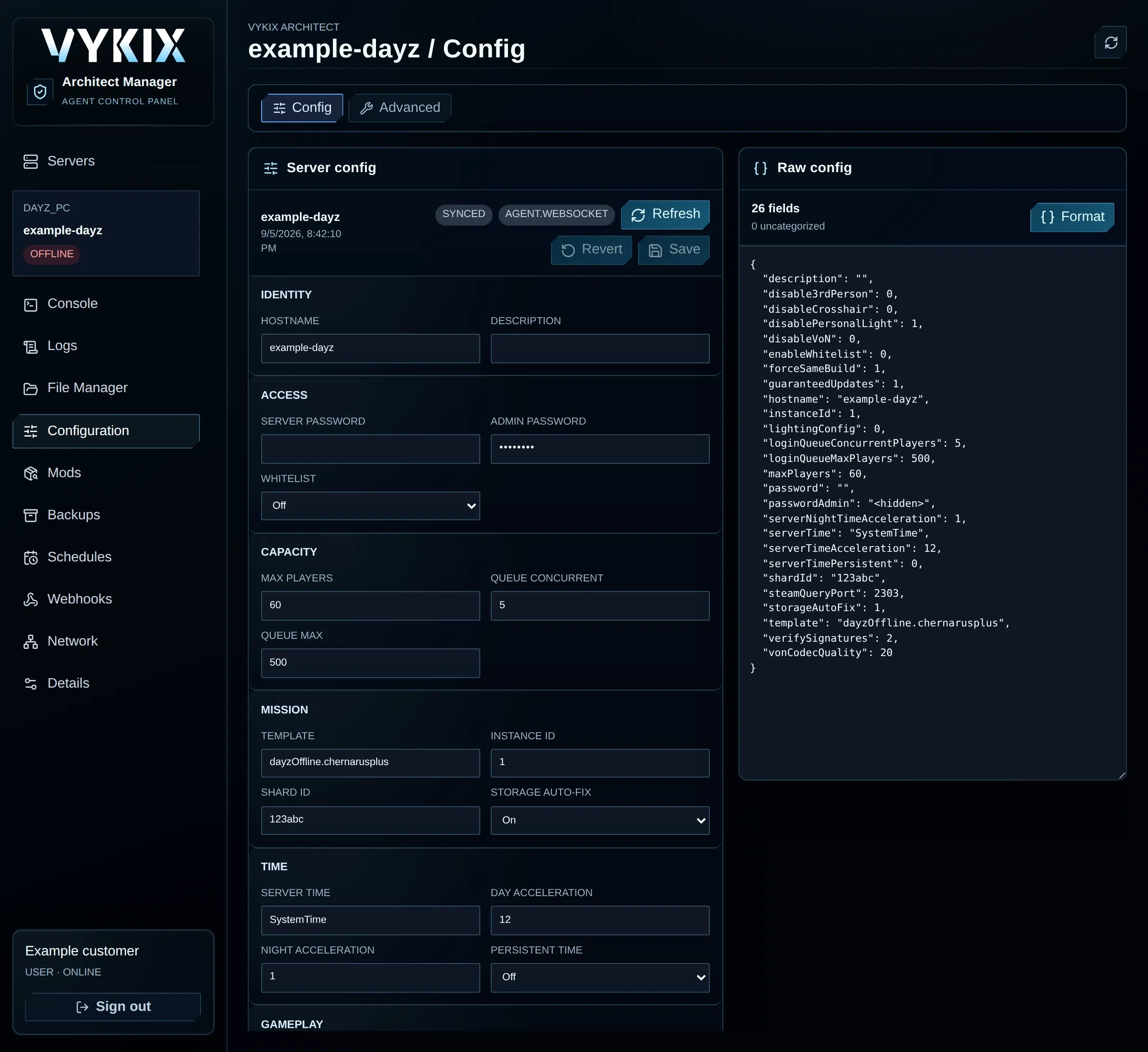 Current customer navigation showing Configuration, Webhooks, and the reordered server tools