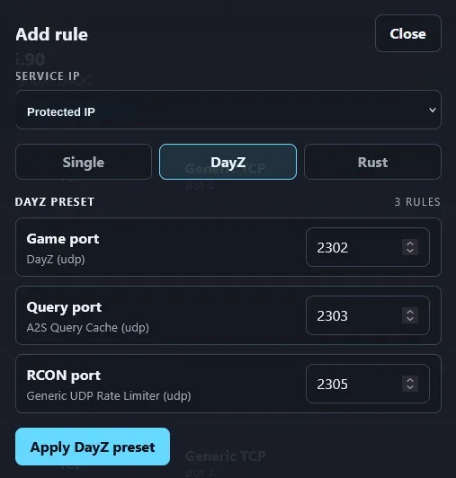 VxShield DayZ preset modal