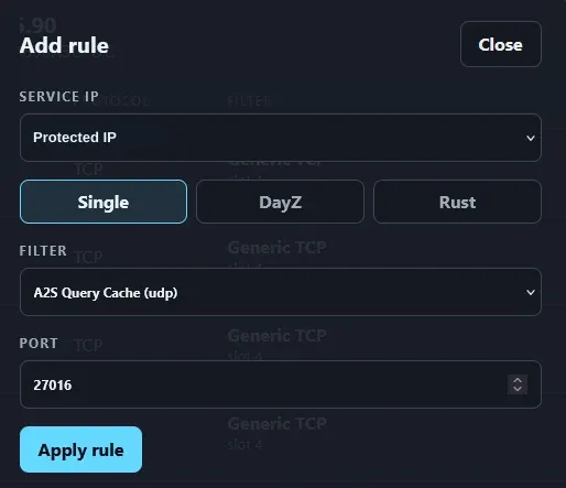 VxShield single rule modal
